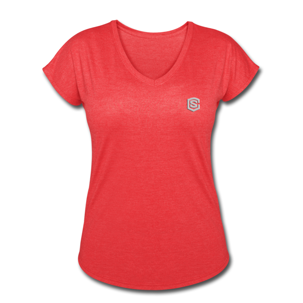 Women's Tri-Blend V-Neck T-Shirt  WITH SILIVER  LOGO - heather red
