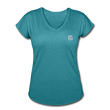 Women's Tri-Blend V-Neck T-Shirt  WITH SILIVER  LOGO - heather turquoise