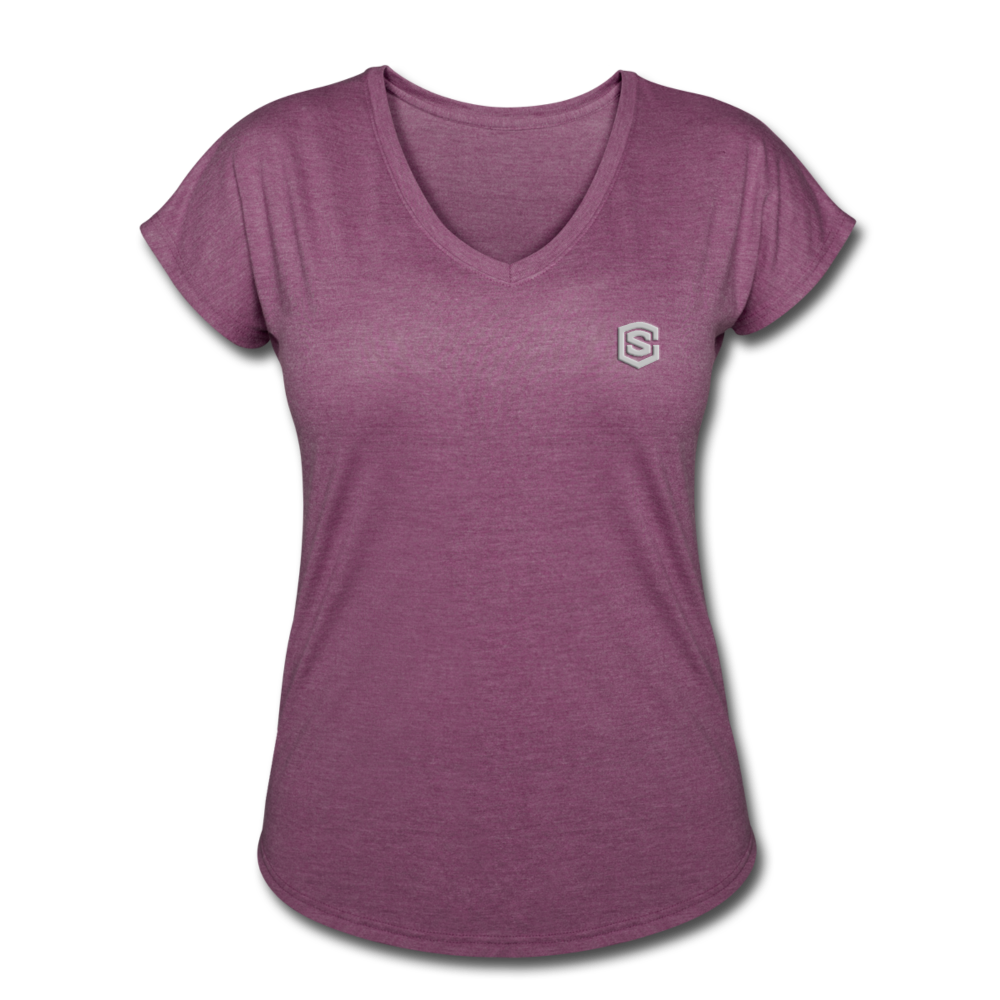 Women's Tri-Blend V-Neck T-Shirt  WITH SILIVER  LOGO - heather plum