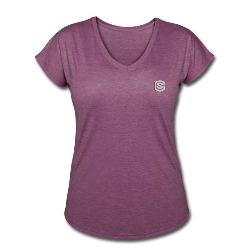 Women's Tri-Blend V-Neck T-Shirt  WITH SILIVER  LOGO - heather plum