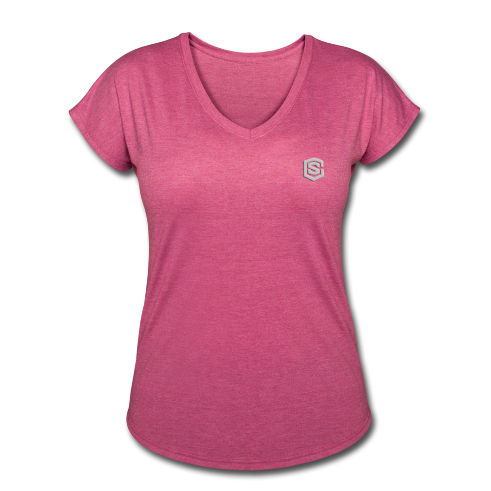 Women's Tri-Blend V-Neck T-Shirt  WITH SILIVER  LOGO - heather raspberry