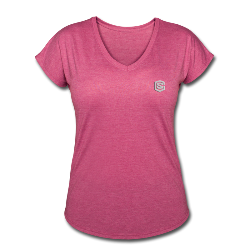 Women's Tri-Blend V-Neck T-Shirt  WITH SILIVER  LOGO - heather raspberry