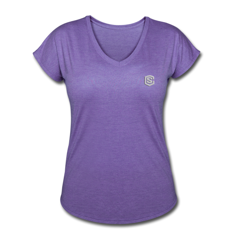 Women's Tri-Blend V-Neck T-Shirt  WITH SILIVER  LOGO - purple heather