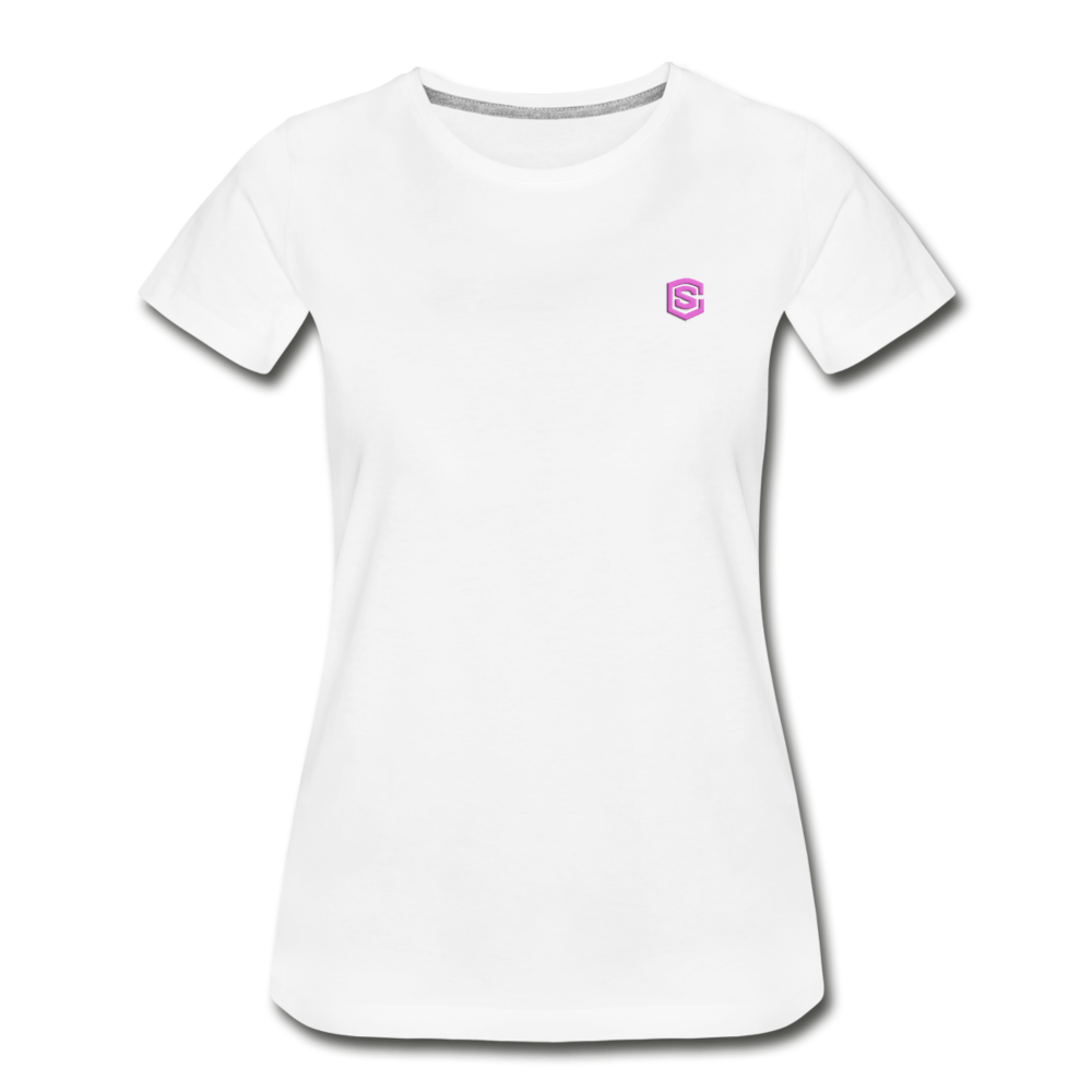 Women’s Premium Organic T-Shirt  WITH PINK  LOGO - white