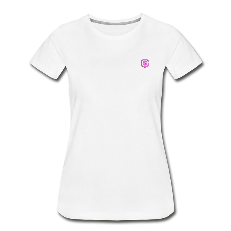 Women’s Premium Organic T-Shirt  WITH PINK  LOGO - white