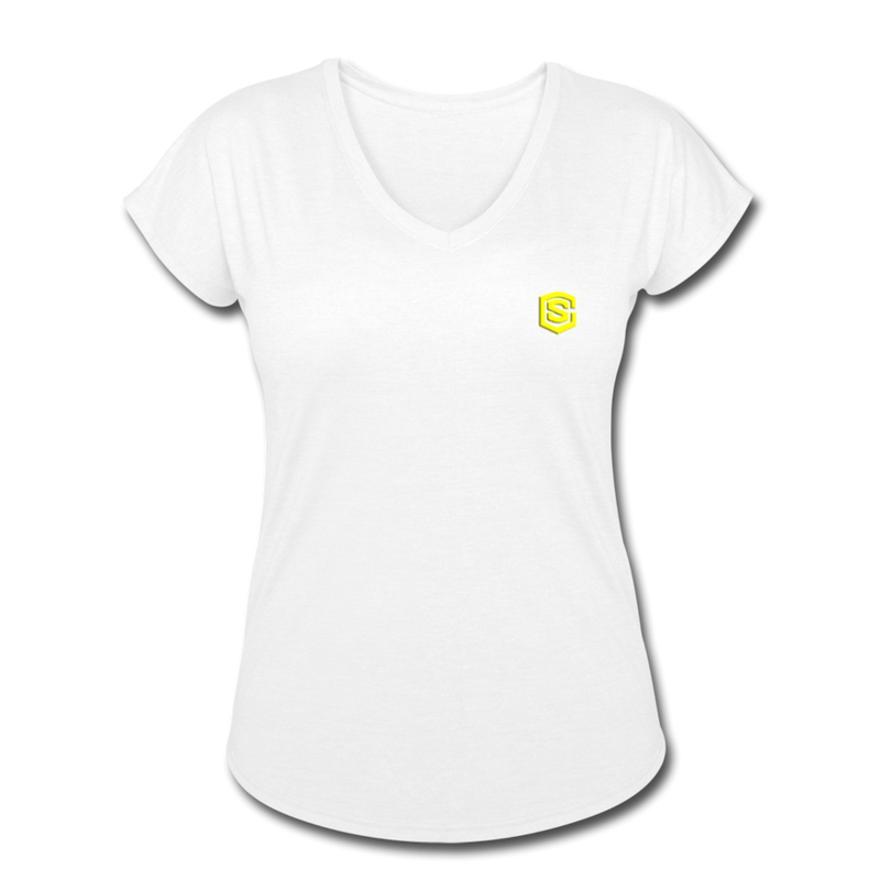 Women's Tri-Blend V-Neck T-Shirt  WITH YELLOW  LOGO - white