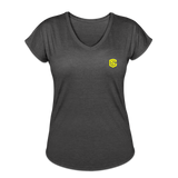 Women's Tri-Blend V-Neck T-Shirt  WITH YELLOW  LOGO - deep heather