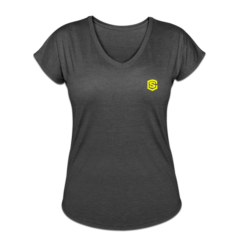 Women's Tri-Blend V-Neck T-Shirt  WITH YELLOW  LOGO - deep heather