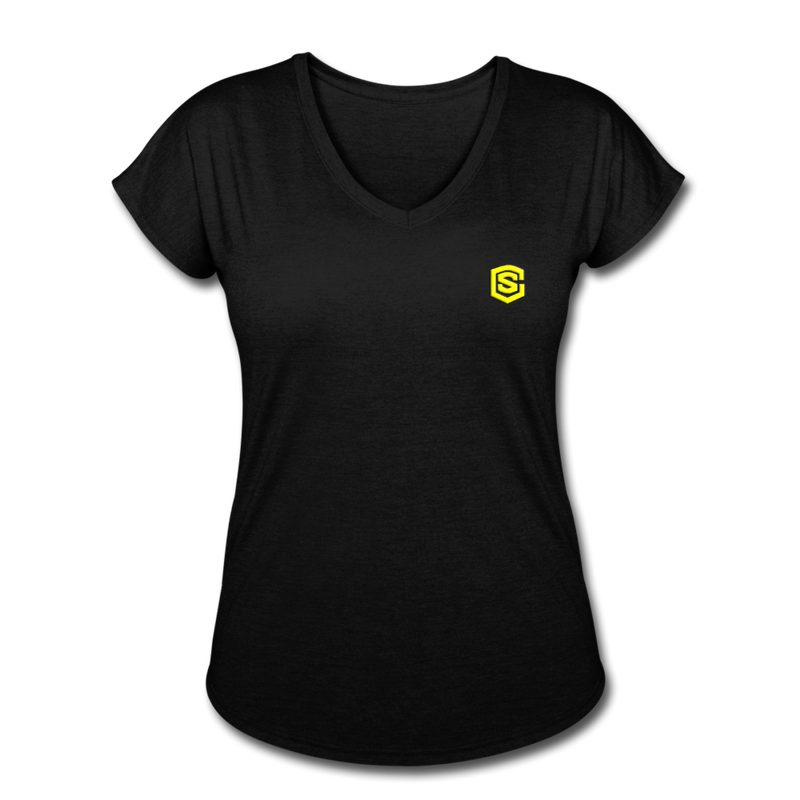 Women's Tri-Blend V-Neck T-Shirt  WITH YELLOW  LOGO - black