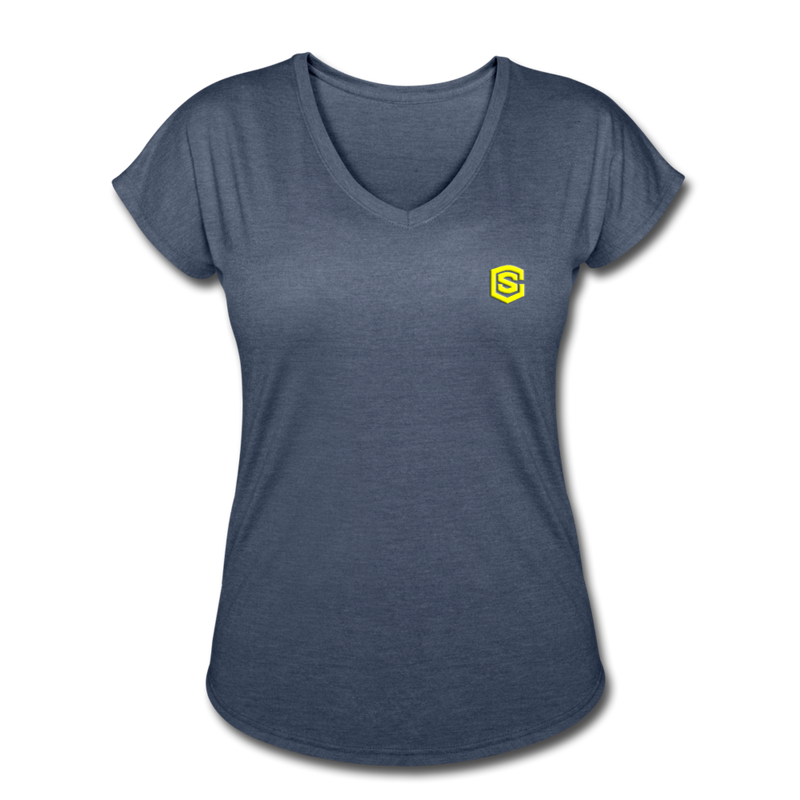 Women's Tri-Blend V-Neck T-Shirt  WITH YELLOW  LOGO - navy heather