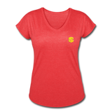 Women's Tri-Blend V-Neck T-Shirt  WITH YELLOW  LOGO - heather red