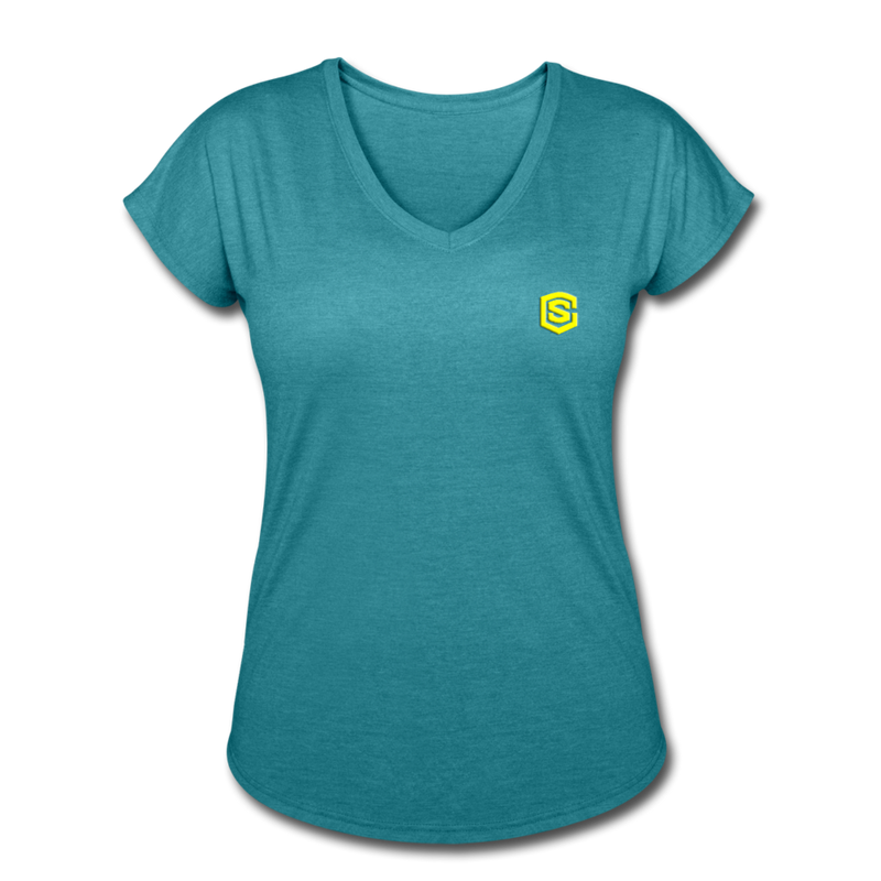 Women's Tri-Blend V-Neck T-Shirt  WITH YELLOW  LOGO - heather turquoise