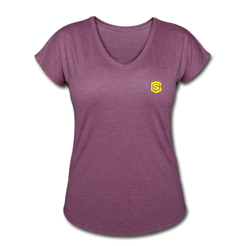 Women's Tri-Blend V-Neck T-Shirt  WITH YELLOW  LOGO - heather plum