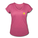 Women's Tri-Blend V-Neck T-Shirt  WITH YELLOW  LOGO - heather raspberry