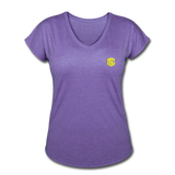 Women's Tri-Blend V-Neck T-Shirt  WITH YELLOW  LOGO - purple heather