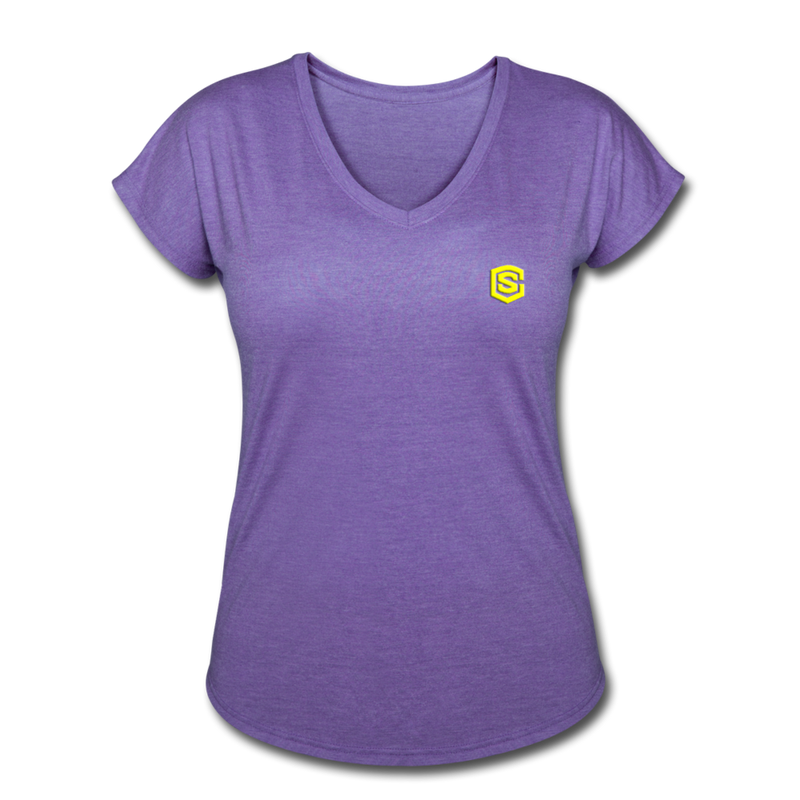 Women's Tri-Blend V-Neck T-Shirt  WITH YELLOW  LOGO - purple heather