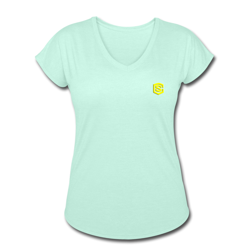 Women's Tri-Blend V-Neck T-Shirt  WITH YELLOW  LOGO - mint