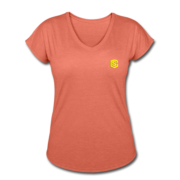 Women's Tri-Blend V-Neck T-Shirt  WITH YELLOW  LOGO - heather bronze