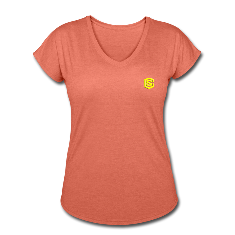 Women's Tri-Blend V-Neck T-Shirt  WITH YELLOW  LOGO - heather bronze