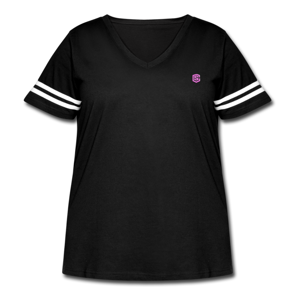 Women's Curvy Vintage Sport T-Shirt  WITH PINK  LOGO - black/white