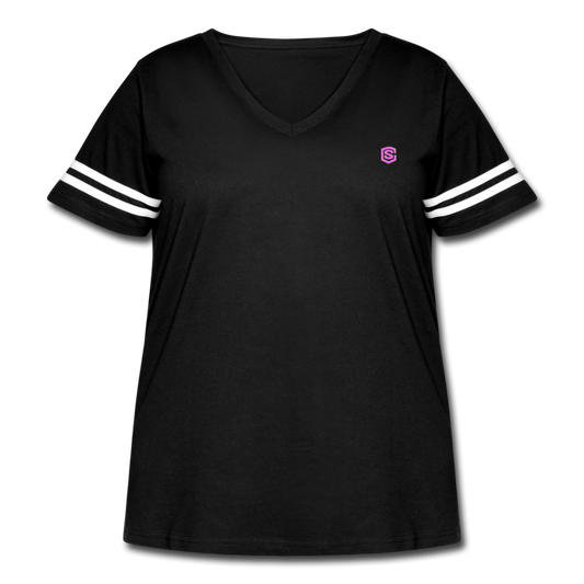 Women's Curvy Vintage Sport T-Shirt  WITH PINK  LOGO - black/white