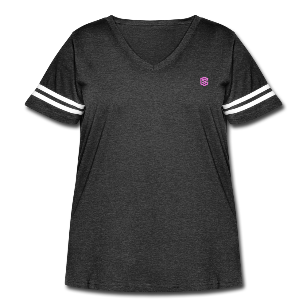 Women's Curvy Vintage Sport T-Shirt  WITH PINK  LOGO - vintage smoke/white
