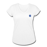 Women's Tri-Blend V-Neck T-Shirt  WITH BLUE  LOGO - white