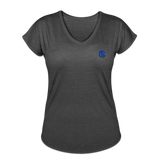 Women's Tri-Blend V-Neck T-Shirt  WITH BLUE  LOGO - deep heather