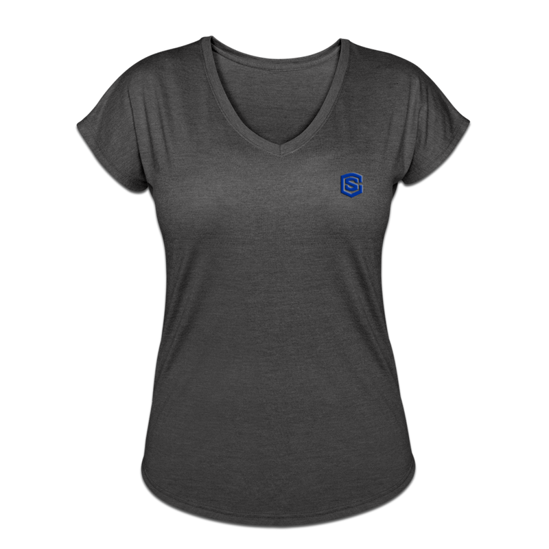 Women's Tri-Blend V-Neck T-Shirt  WITH BLUE  LOGO - deep heather