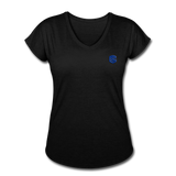 Women's Tri-Blend V-Neck T-Shirt  WITH BLUE  LOGO - black