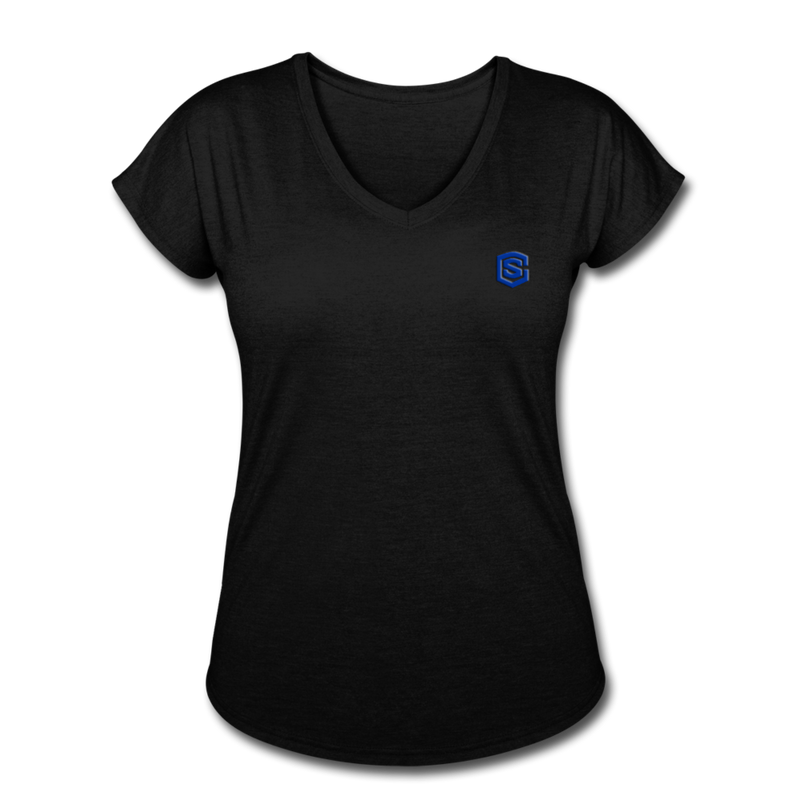 Women's Tri-Blend V-Neck T-Shirt  WITH BLUE  LOGO - black