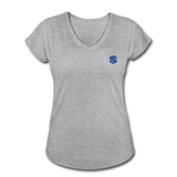 Women's Tri-Blend V-Neck T-Shirt  WITH BLUE  LOGO - heather gray