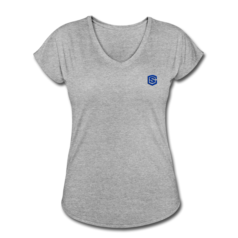 Women's Tri-Blend V-Neck T-Shirt  WITH BLUE  LOGO - heather gray