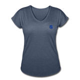 Women's Tri-Blend V-Neck T-Shirt  WITH BLUE  LOGO - navy heather