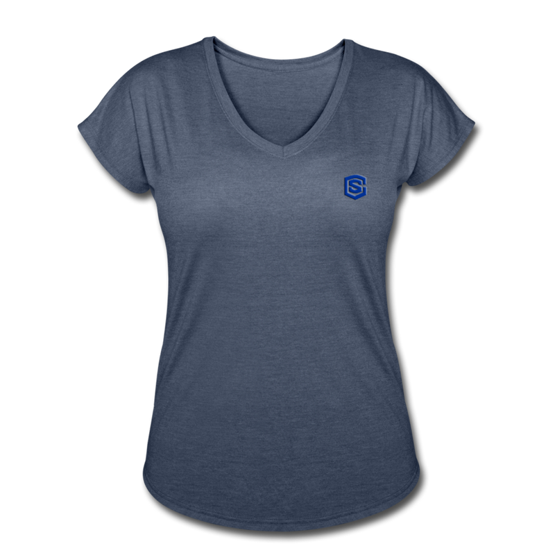 Women's Tri-Blend V-Neck T-Shirt  WITH BLUE  LOGO - navy heather