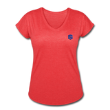 Women's Tri-Blend V-Neck T-Shirt  WITH BLUE  LOGO - heather red