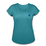 Women's Tri-Blend V-Neck T-Shirt  WITH BLUE  LOGO - heather turquoise