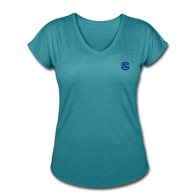 Women's Tri-Blend V-Neck T-Shirt  WITH BLUE  LOGO - heather turquoise