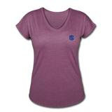 Women's Tri-Blend V-Neck T-Shirt  WITH BLUE  LOGO - heather plum