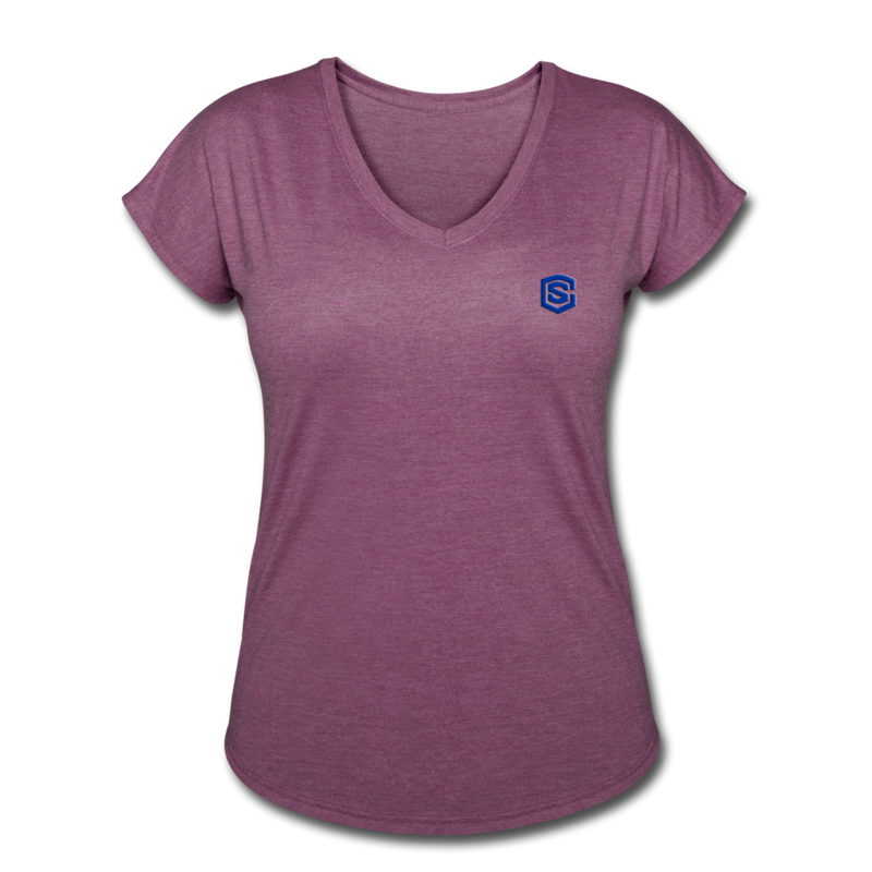 Women's Tri-Blend V-Neck T-Shirt  WITH BLUE  LOGO - heather plum