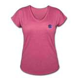 Women's Tri-Blend V-Neck T-Shirt  WITH BLUE  LOGO - heather raspberry