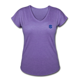 Women's Tri-Blend V-Neck T-Shirt  WITH BLUE  LOGO - purple heather