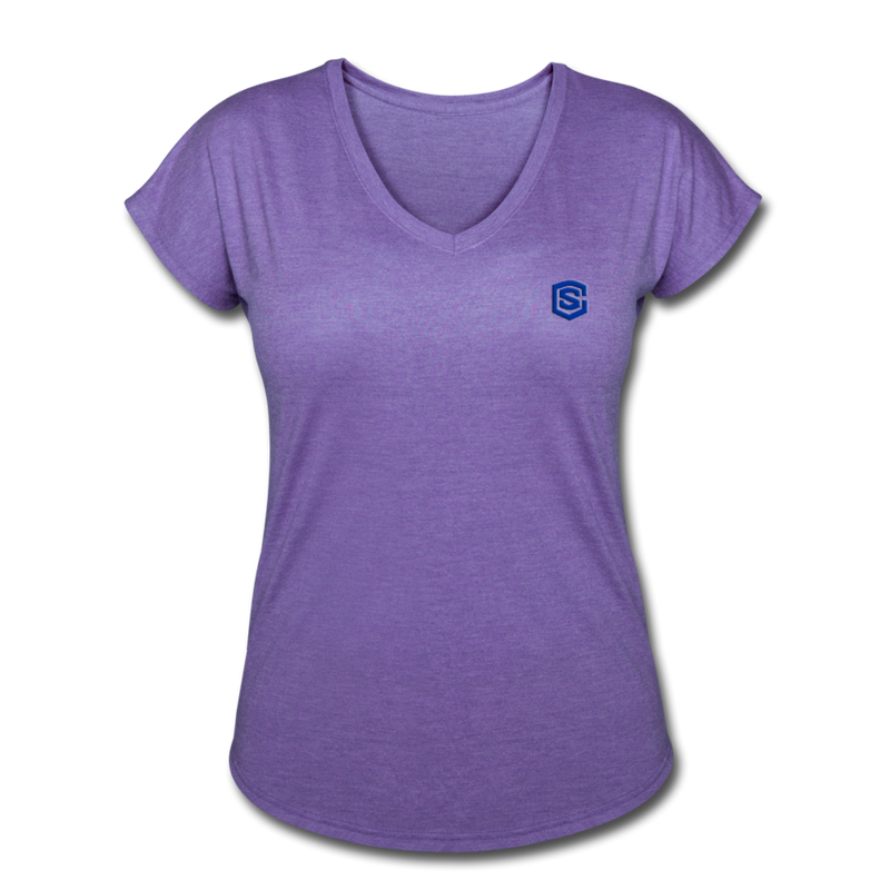 Women's Tri-Blend V-Neck T-Shirt  WITH BLUE  LOGO - purple heather