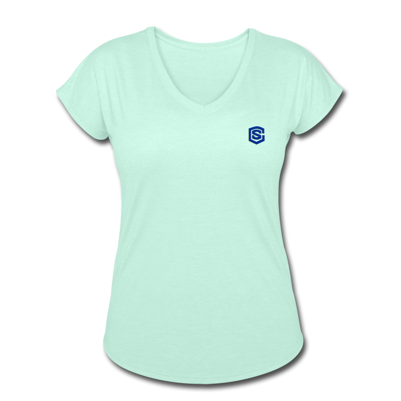 Women's Tri-Blend V-Neck T-Shirt  WITH BLUE  LOGO - mint