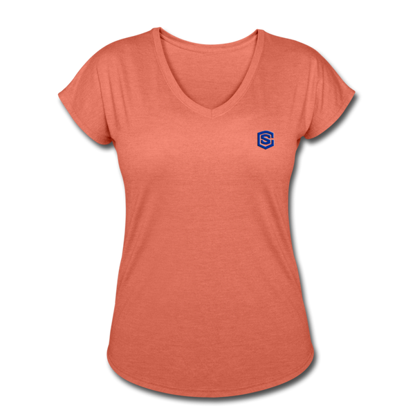 Women's Tri-Blend V-Neck T-Shirt  WITH BLUE  LOGO - heather bronze