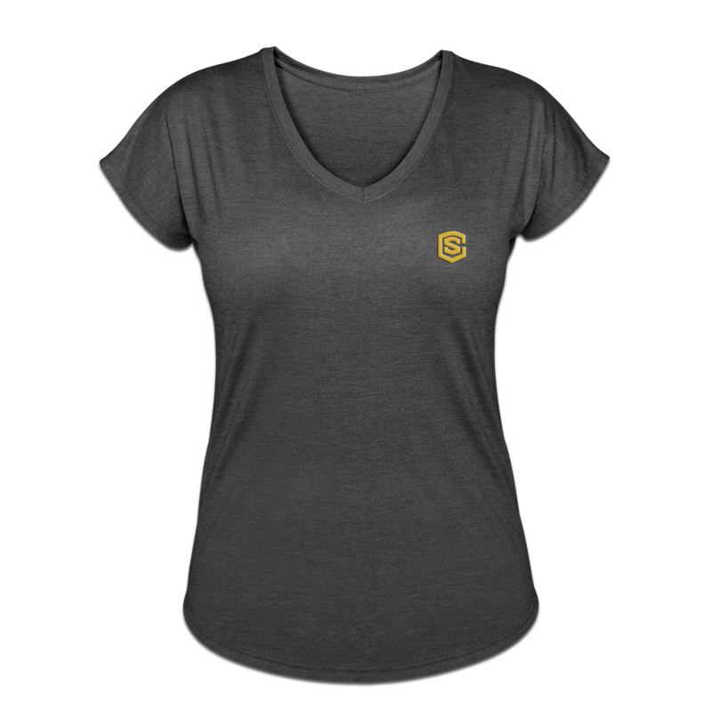 Women's Tri-Blend V-Neck T-Shirt  WITH GOLD  LOGO - deep heather