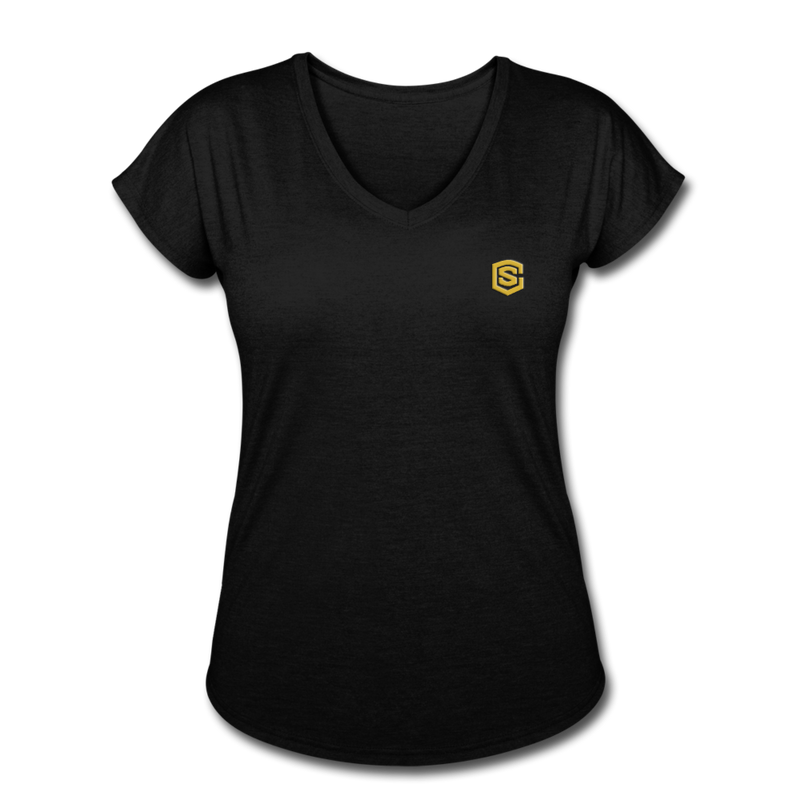 Women's Tri-Blend V-Neck T-Shirt  WITH GOLD  LOGO - black