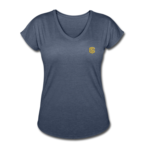 Women's Tri-Blend V-Neck T-Shirt  WITH GOLD  LOGO - navy heather