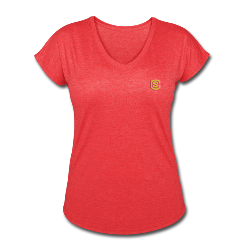 Women's Tri-Blend V-Neck T-Shirt  WITH GOLD  LOGO - heather red