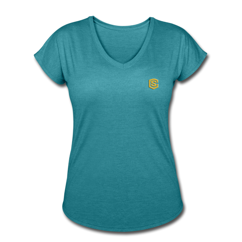 Women's Tri-Blend V-Neck T-Shirt  WITH GOLD  LOGO - heather turquoise